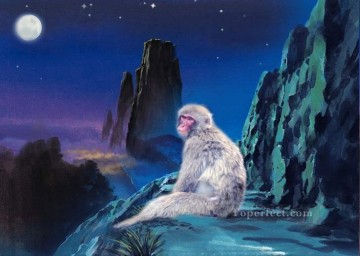 Original Realistic Painting - Monkey under blue sky realistic original